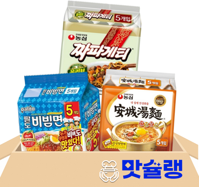 [맛슐랭] 봉지라면 3종 짜파게티5+팔도비빔5+안성탕면5, 1세트