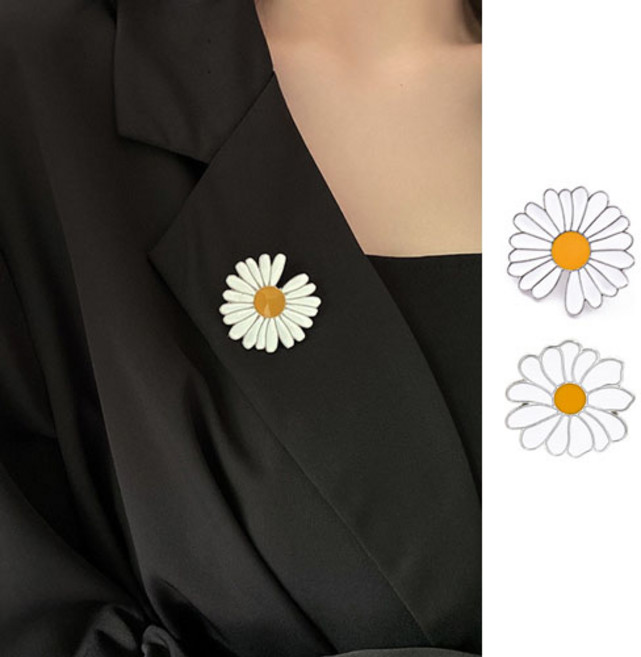 티큐 데이지 꽃 플라워 패션 브로치 뱃지 2종 세트 F478S