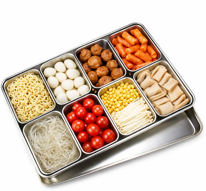 마더쿡 스테인리스 나눔 밧드 세트 뚜껑포함 스텐 바트 반찬통 냉장고 정리 용기, 1개, 445×300 뚜껑1+내부용기8