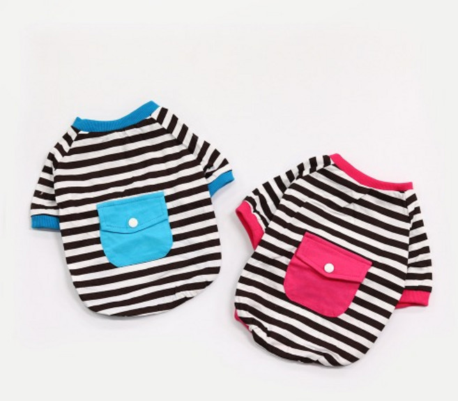 스트라이프 순면 티셔츠 애견의류 강아지옷, 1개, 핑크