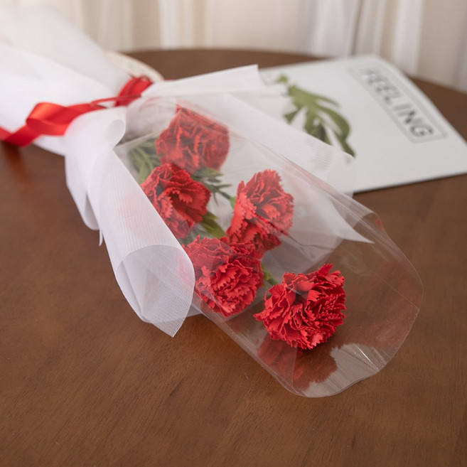 하스몰 로맨틱 니트 로즈 플라워 조화 꽃다발 리본 포장 선물세트, 오렌지, 썬셋 오렌지, 1개