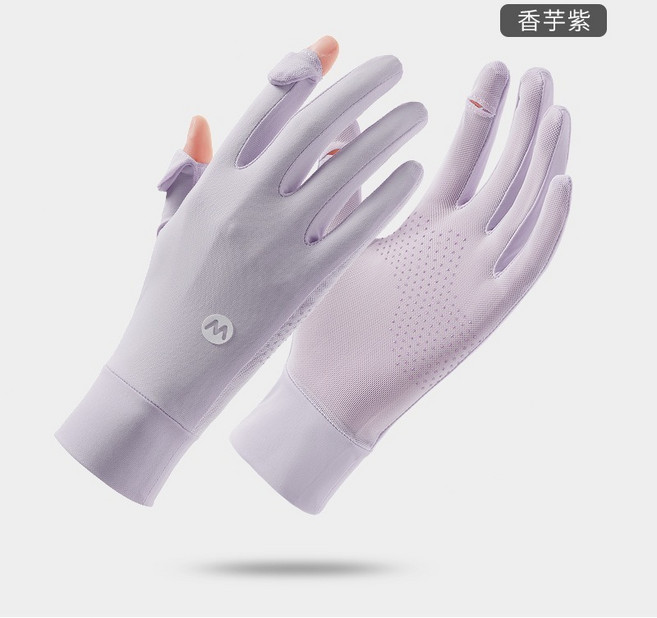 冰絲涼感防曬手套 翻指設計 抗UV, 紫