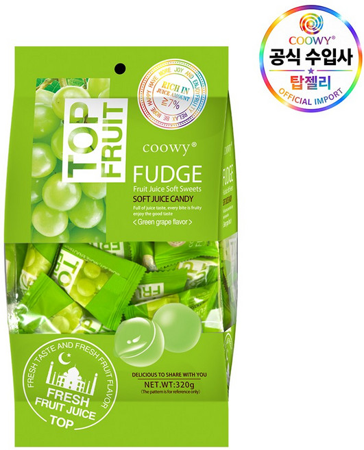 탑젤리 청포도젤리 coowy fudge 탑푸르트 까먹는 포도젤리, 2개, 320g