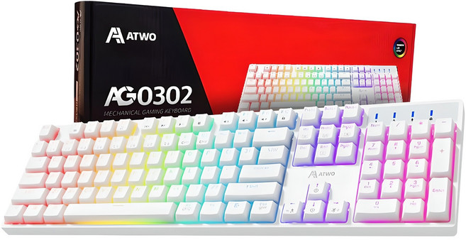 에이투 게이밍 LED 기계식 유선 일반형 키보드 USB 리니어, 화이트, AG0302, 적축