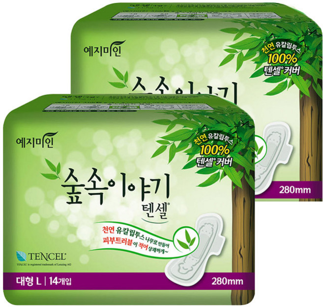 예지미인 숲속이야기 텐셀 대형 생리대 날개형, 14개입, 2개