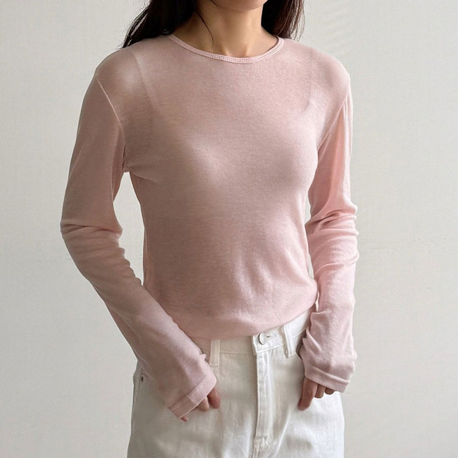 얇은 텐셀 울 긴팔 봄 이너 티셔츠