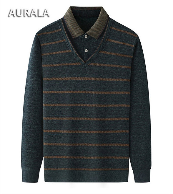 AURALA 중년 아빠룩 남성 셔츠 카라넥 기모 니트 봄가을 긴팔 니트 티셔츠
