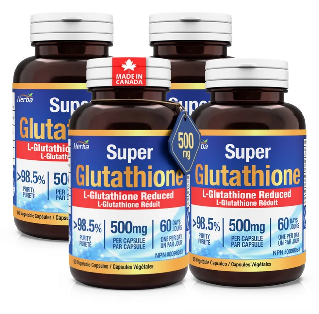 글루타치온 500mg 60캡슐 고함량 슈퍼 L- Glutathione 환원형 허바 캐나다, 60정, 4병 - 쿠팡