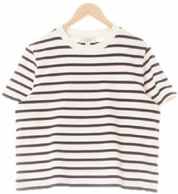 5611 COS아이보리딥네이비 스트라이프 면 크루넥반팔티 [M]