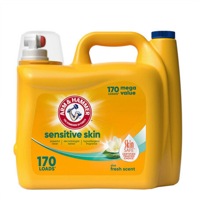 암앤헤머 민감성 피부용 액상 세탁 세제 프레쉬 센트 170회용 170oz, 1개
