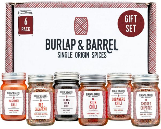 Burlap Barrel 시즈닝 가루 양념 버럴랩 배럴 6개입 향신료 선물 세트 호기심 많은 요리사를 위한 6개의 병 계피 마늘 등 다양한 포함 샤크 탱크에 소개됨, 칠리 - 6가지 향신료 컬렉션