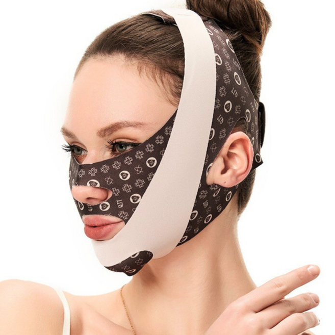 UMOON 2단 브이라인 리프팅밴드 고탄성 턱밴드 얼굴 붓기 제거 이중턱 / 턱살 개선 V라인 슬리밍 탄력 관리 360도 풀커버 마스크, 1개, 브라운