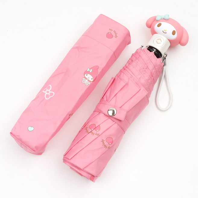 산리오 얼굴입체 손잡이 완자 3단 55 우산 접이식 리본 완전 자동 우산