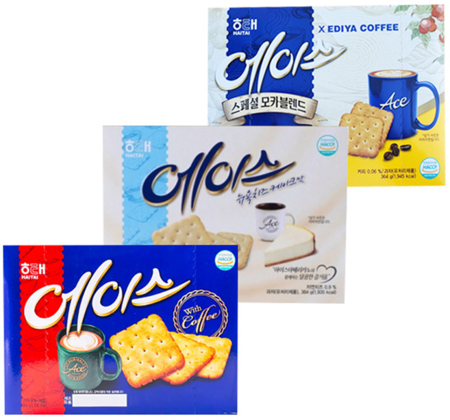 해태 에이스 3종 (오리지날 뉴욕치즈케이크 스페셜모카블렌드)364g, 3개, 364g