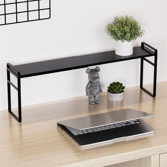 사무용 책상 미니 수납 선반 길이 신축 자유 높이 조절 가능 철제, 1단, 블랙