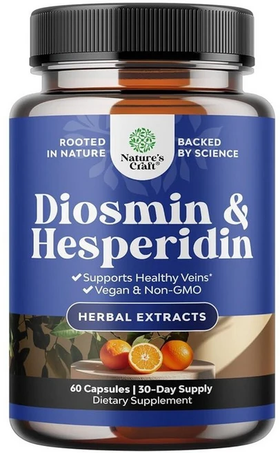 Natures Craft Diosmin 헤스페리딘 1000mg 복합체 성인용 - 정맥류 비터 오렌지 보충제 다리 및 발 혈액 시트러스 아우란티움의 디오스민 보충제 60개, 1, 60 - 쿠팡