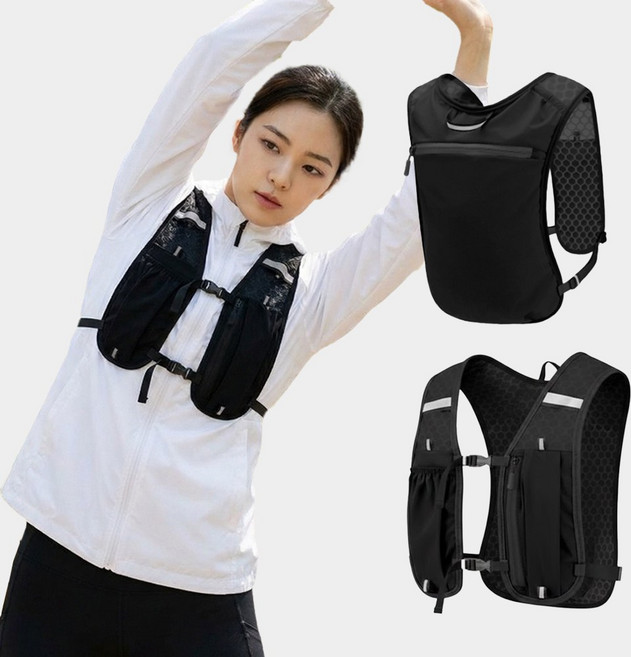 다로니아 트레일 러닝조끼 남여공용 초경량 마라톤 등산 가방, 블랙, 1개