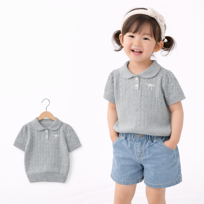 여아 유아동 예쁜 반팔 티셔츠 레이어드 리브엘니트반팔티셔츠