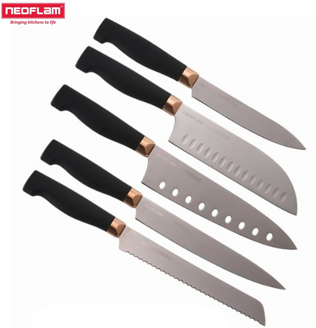 네오플램 티타늄 칼 5종(과도L+산토쿠L+셰프8+슬라이스+빵칼), 블랙, 1개