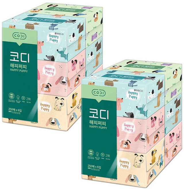 코디 해피퍼피 미용티슈 250매x6입 2팩, 2개, 250매