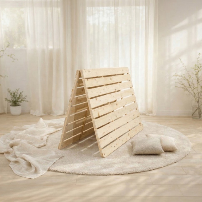 루체 침대 프레임 2단 접이식 매트리스 깔판 저상형 평상형 받침대, 내추럴