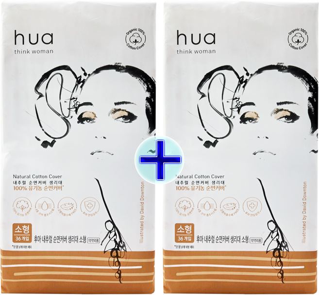 후아 내추럴 순면커버 생리대, 소형, 36개입, 2개
