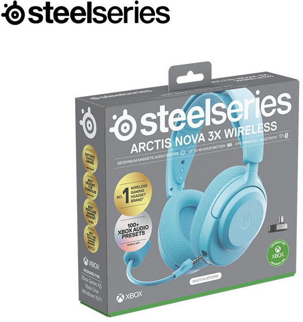 스틸시리즈 Arctis Nova 3XW 무선 게이밍 헤드셋 [Black or White or Aqua or Lavender], 아쿠아, ST-61691