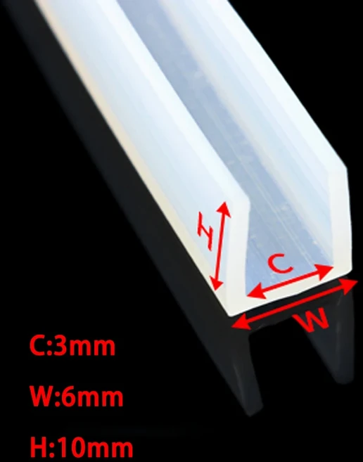 샤워부스 욕실 문 보호대 물막이 쫄대 프로파일 바닥 문턱 유리 1M 실리콘 고무 U 모양 씰 스트립 솔리드 가스켓 창 자동차 도어 샤워 프레임리스 엣지 웨더 소프트 보호 화이트, 3 x 6 x 10 mm, 1 Meter