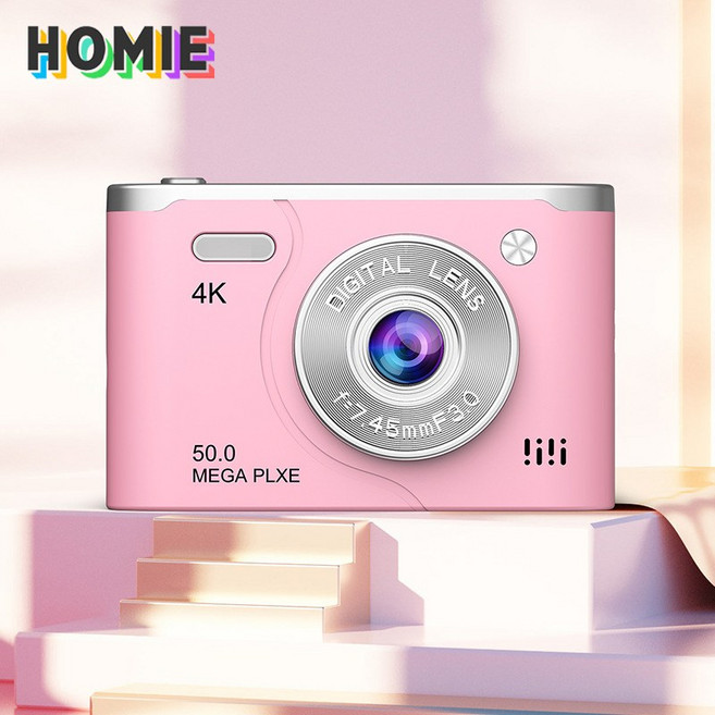 HOMIE 디지털카메라 6400W 픽셀 카메라 2.4인치 고화질 화면 빈티지카메라 64GB 여행용, 가루