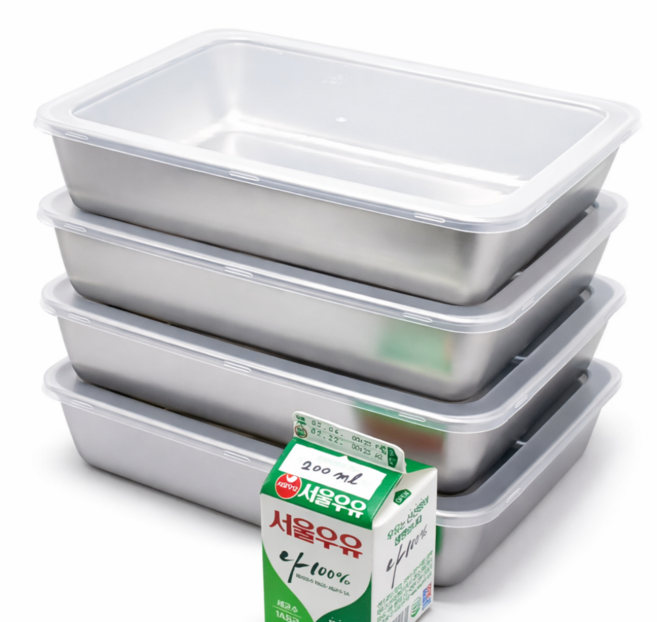 아이언수 304 스텐 밧드 반찬통 가정용 김치보관 냉장고정리 뚜껑세트, 4세트, 밧드1p+PP뚜껑1p