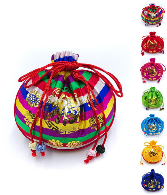 *국산* 색동 복주머니(금박)-중, 1개, 색 동