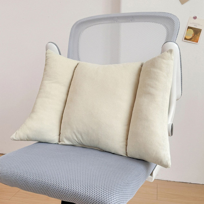 Pogeuni 편안한 코르덴 허리 쿠션 사무실 의자 허리 지탱 등받이 쿠션, 아니보리