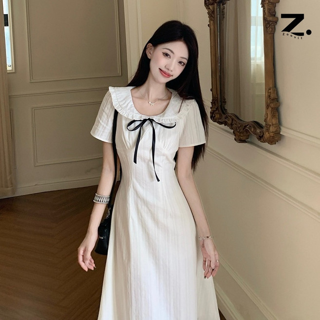 Zoovit 여성 A라인 라운드넥 원피스 슬림핏 롱원피스