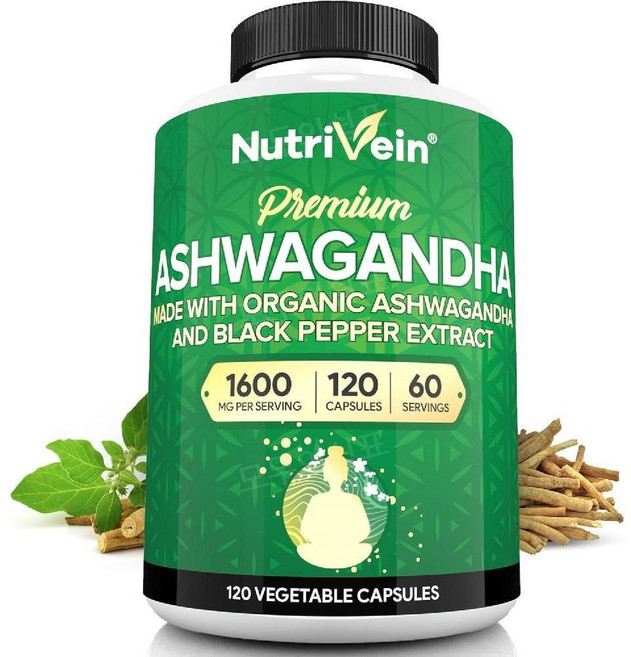 미국 뉴트리베인 Nutrivein Ashwagandha Capsules 아슈와간다 캡슐 1600mg, 1개, 120정