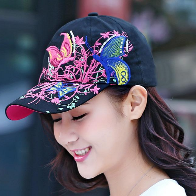 여성모자 등산모자 꽃모자 여성캡모자 자외선차단모자 M01, 블랙나비, 증정품종료