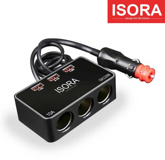 아이소라 차량용 고속충전기 시거잭 멀티소켓 USB, ISK120W, 1개, 3구