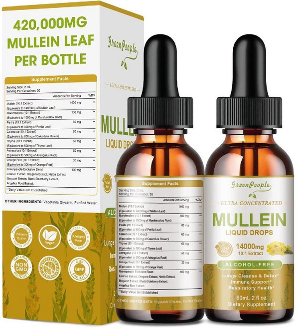 GREENPEOPLE Mullein Leaf Extract Drops for Lungs 뮬레인 잎 추출물 폐용 2 fl, 1개