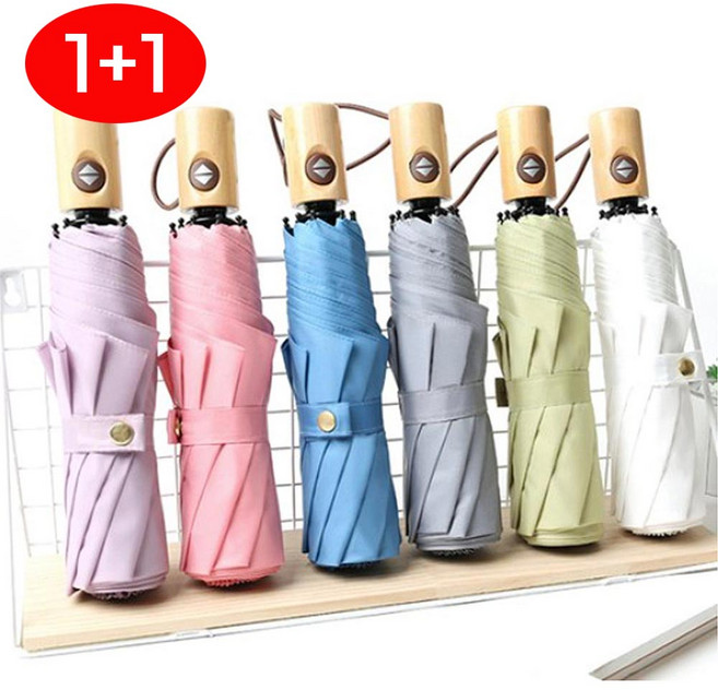 1+1 파격할인 레이니데이 파스텔 원목손잡이 3단 자동우산 접이식우산 & 양산 5시건 당일발송