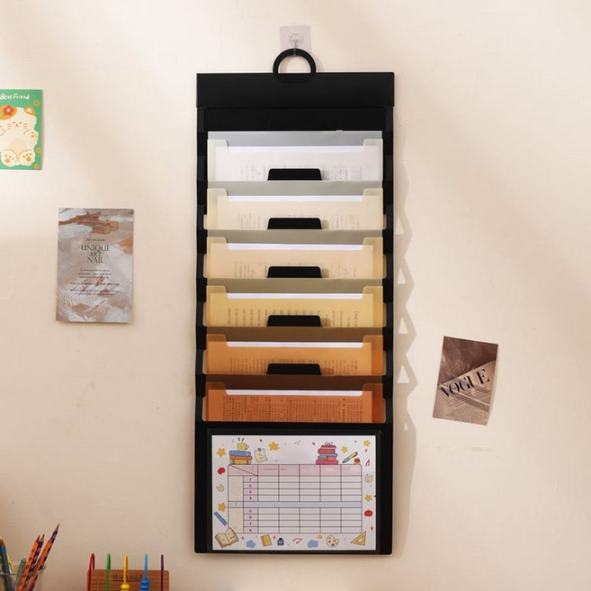 벽걸이 서류 정리함 포켓형 오피스 정리 가방_WFLN1SQ, 블랙-브라운