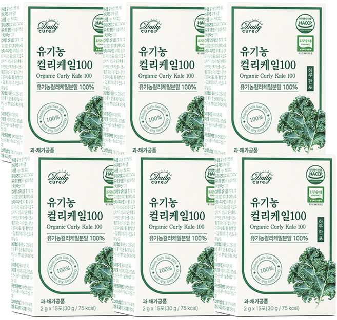 유기농 컬리케일 100 식약청 HACCP 인증 곱슬케일 데일리큐어, 6개, 36g