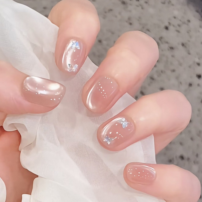 수제네일팁 인조손톱 짧은손톱 오로라 스킨풀컬러, 1개, 누드컬러