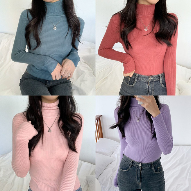 데이룸 여성 골지 니트 폴라 티셔츠 터틀넥 13color