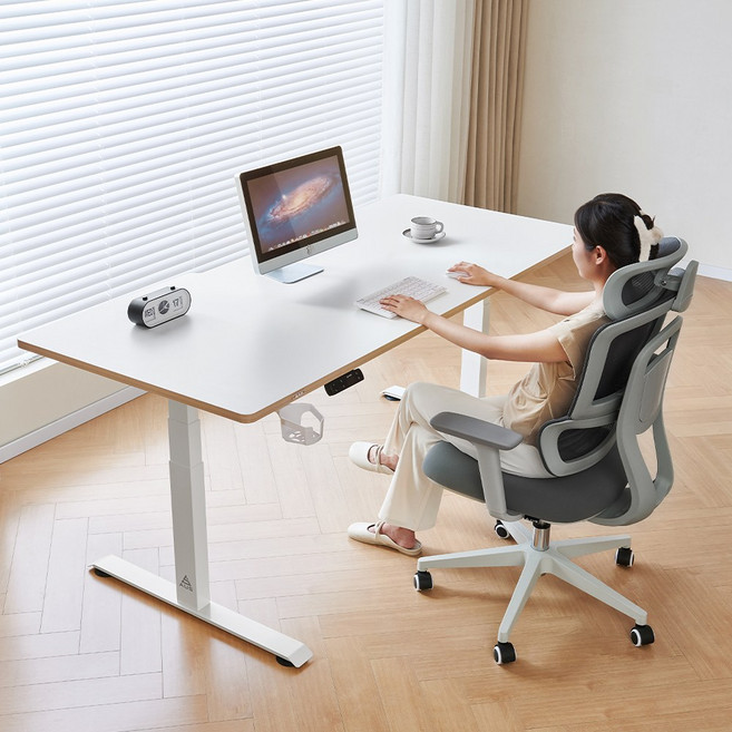아우스 GE02 800폭 25mm상판 3-STEP 고강도 듀얼 모터 전동 모션데스크 책상, 화이트 상판+화이트 프레임