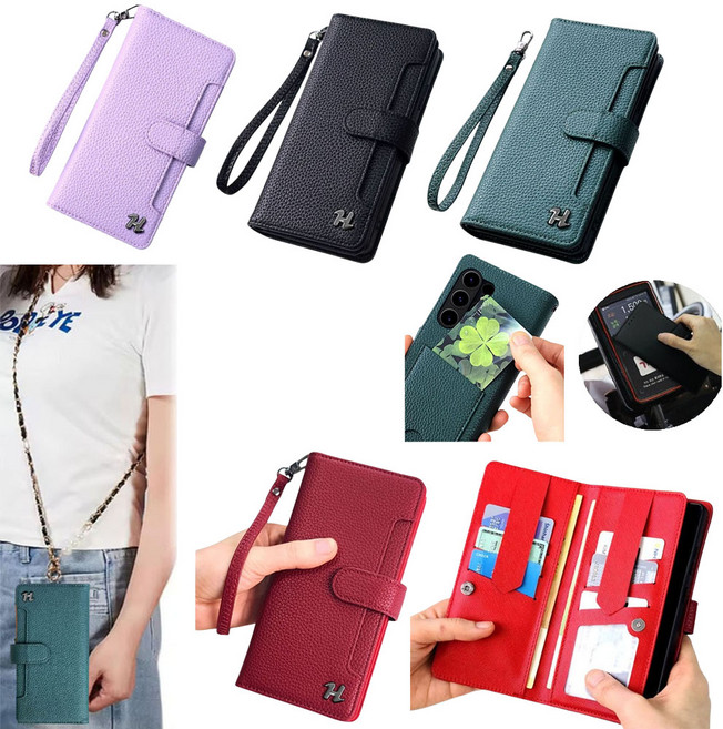 갤럭시 점프3 SM-M446K 가죽 지갑형 핸드폰 케이스 롱스트랩 과 손목 스트랩 앞면 뒷면 카드포켓 다이어리 지폐 카드 수납 크로스백 카드분실 방지 커버 그렛hee