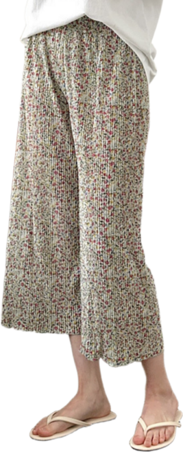 디오 8부 꽃무늬 냉감 플리츠 팬츠 냉장고바지 여성 홈웨어 여름 잠옷