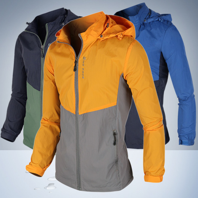 포커스코리안 간절기 남자점퍼 후드집업점퍼 아웃도어 블루종 WIND배색남성바람막이