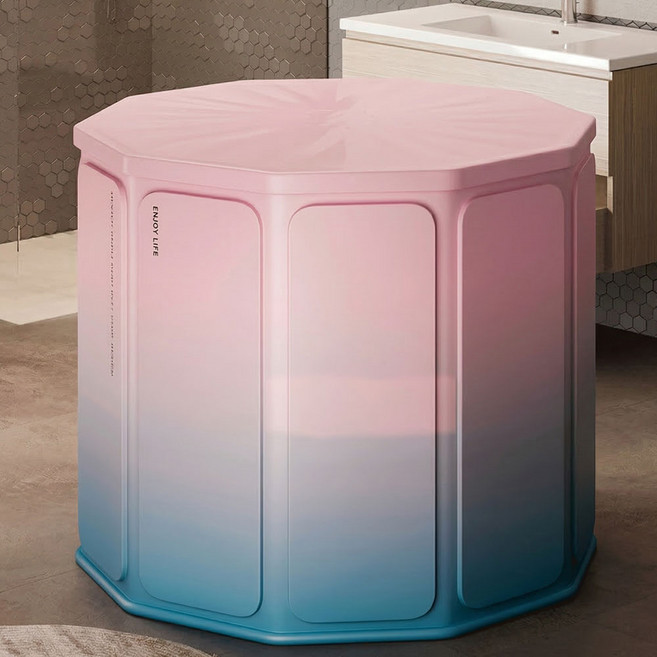 욕조 무조립 이동식 욕조 덮개포함 풀세트 반신욕 사우나, 오렌지 블루, 프리미엄 접이식 욕조-대형, 1개