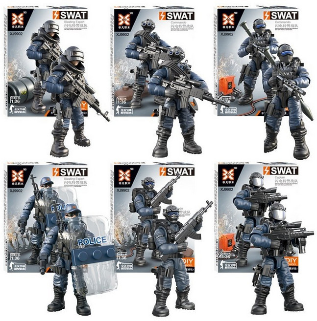 밀리터리 특수부대 군인 피규어 관절형 플라스틱 조립모형 장난감 군대 번개 특수경찰 6종 세트 9902, 1개