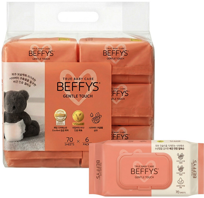 [코디] 베피스 젠틀 터치 (캡)물티슈 70매x6입, 6개, 70개입, 315g