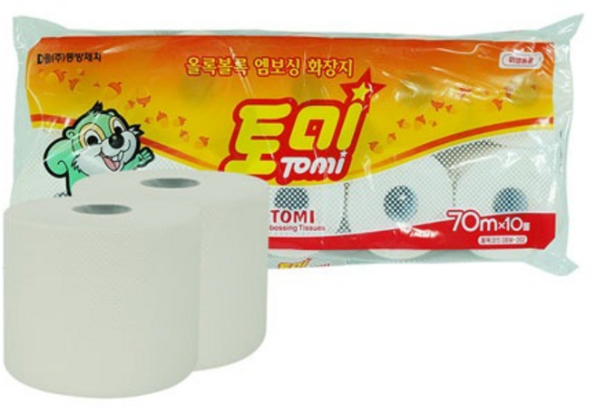토미 화장지 2겹 70M 10롤 X 5팩 두루마리 무형광 엠보싱 휴지 DBW-202